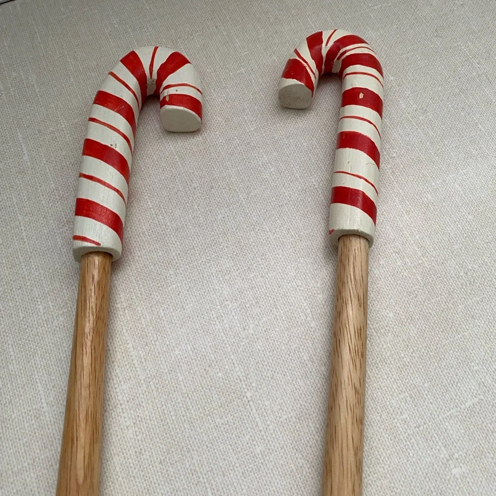 Vintage Christmas Wooden Salad Servers spoons with‎ Candy Cane Handles